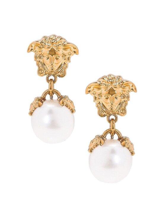Versace Jewelry - Versace Medusa Pearl Drop Earrings in Oro & Bianco